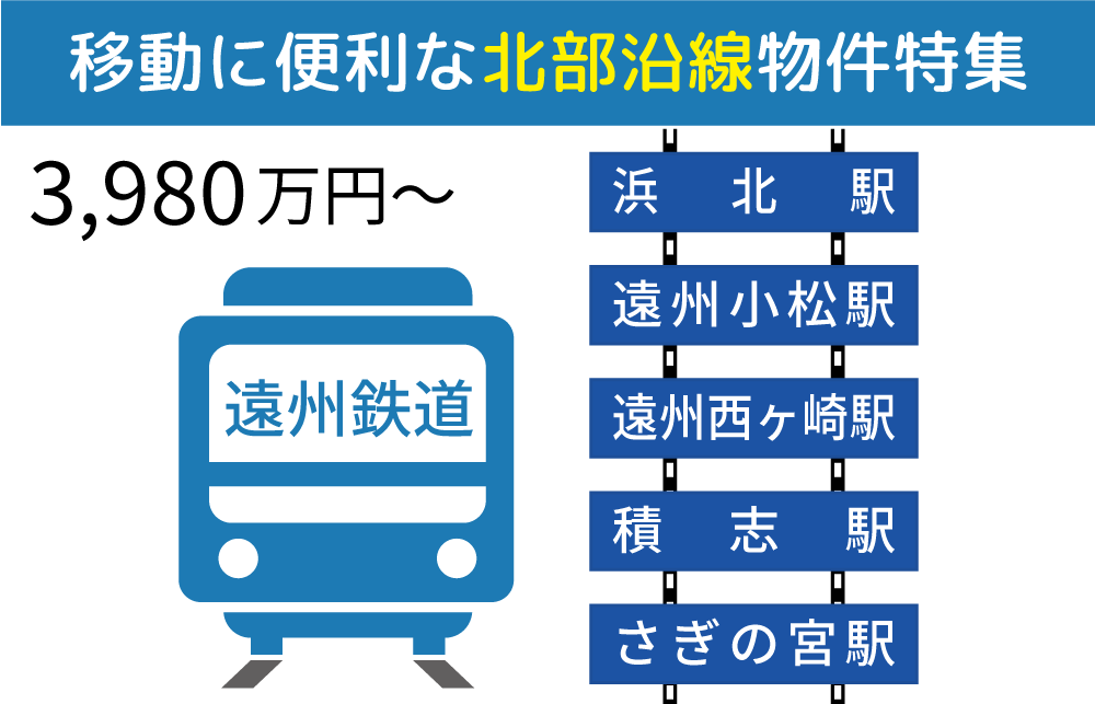 移動に便利な北部沿線物件特集！さぎの宮駅、積志駅、遠州西ヶ崎駅、遠州小松駅、浜北駅