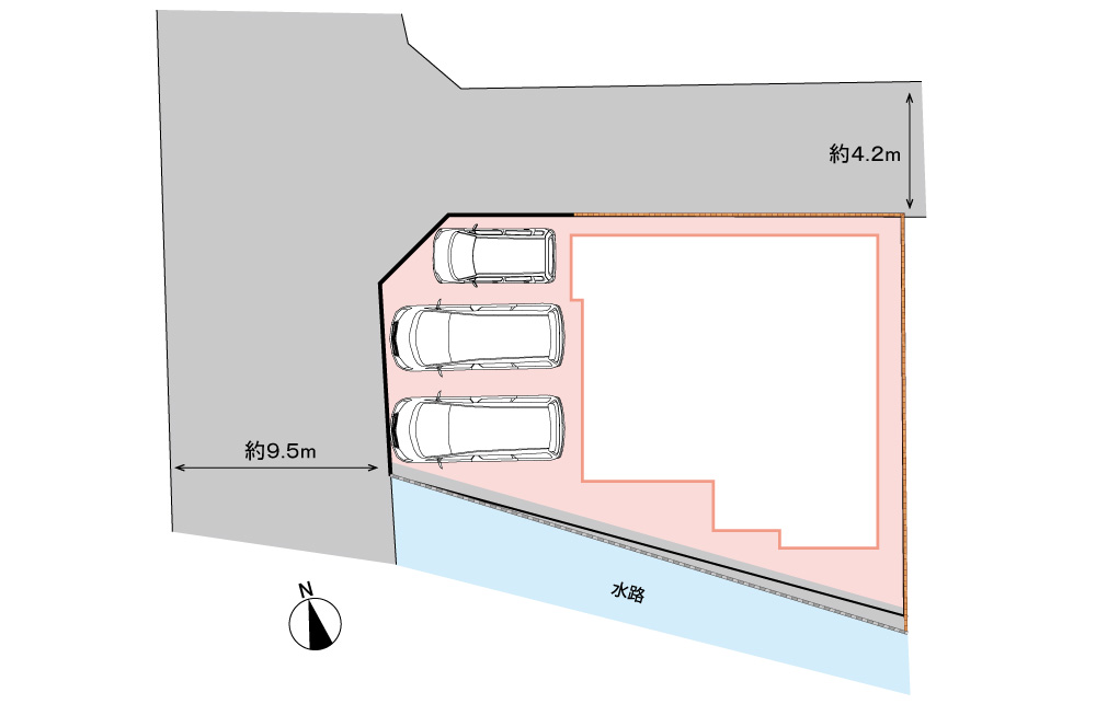 全体区画図<br>
駐車3台。限定1区画の土地・分譲地です。